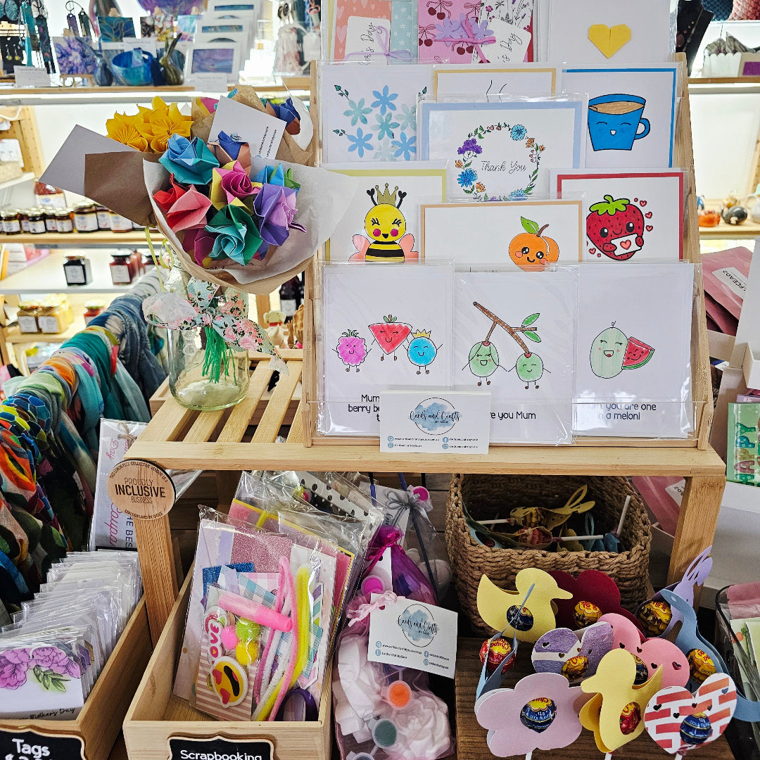 Display of greeting cards and stationery items in a store